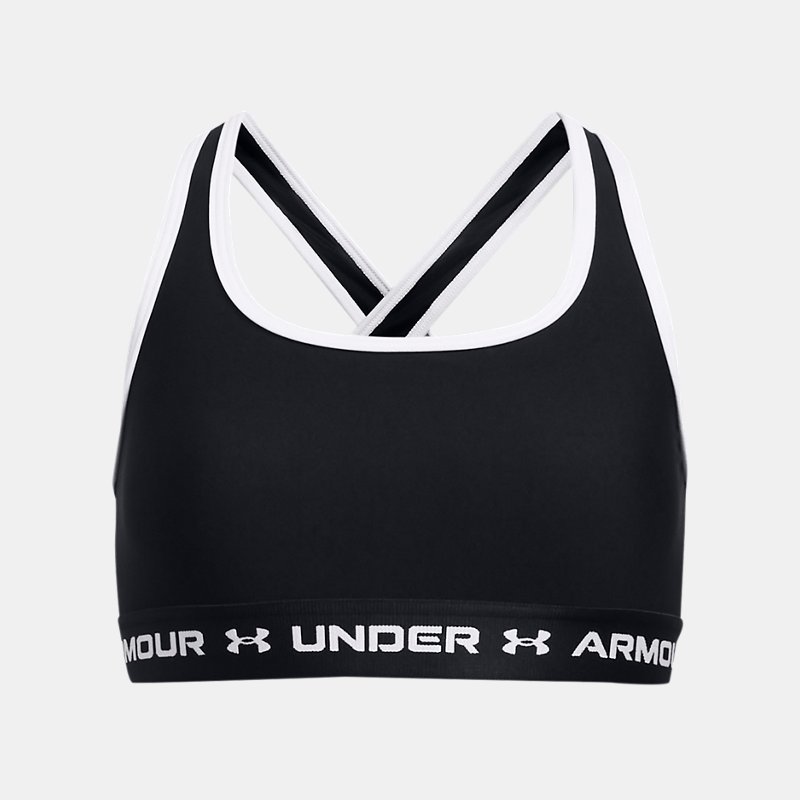 Girls' Under Armour Crossback Sports Bra Black / Black / White YXS (122 - 127 cm)